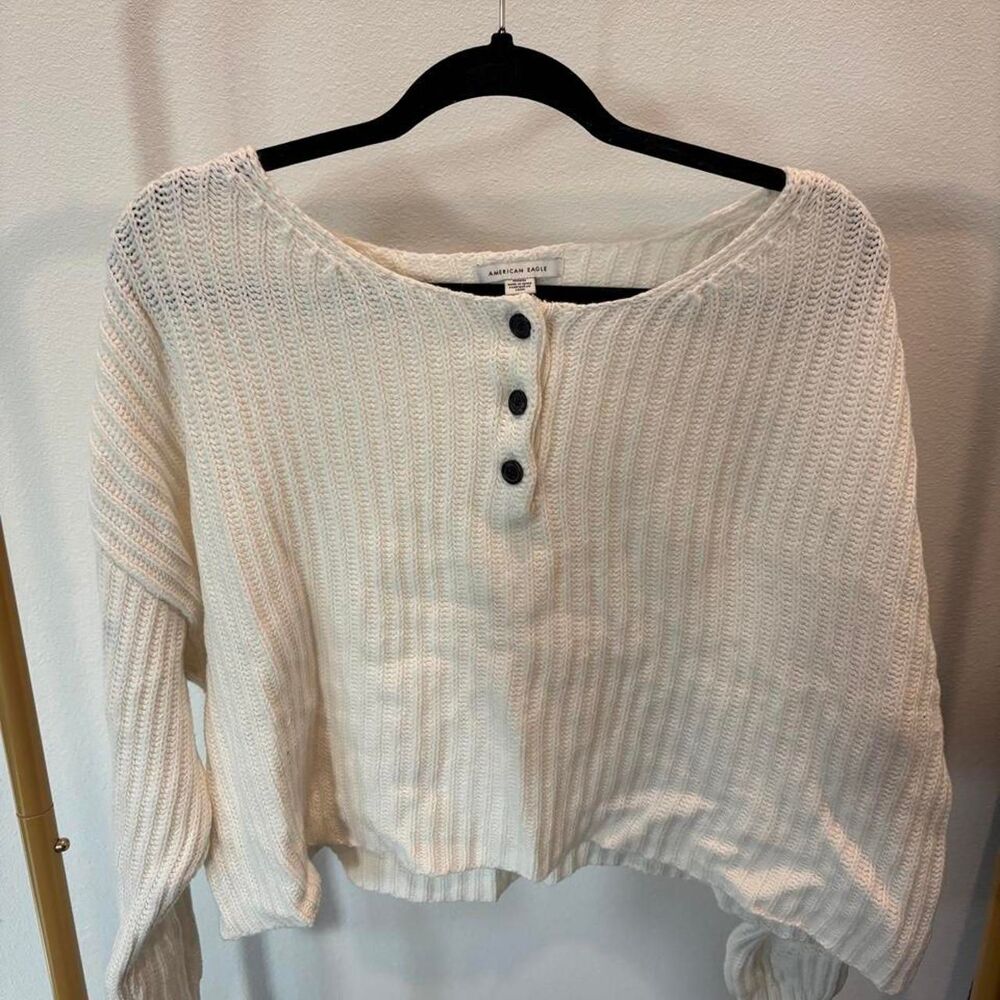American-eagle Women's White and Cream Jumper